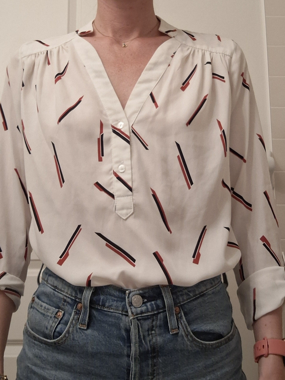 V-Neck Printed Long-Sleeve Blouse